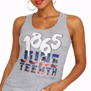 MEDIUM JUNETEENTH tank.1865 Independence Day. Gray tank top.Casual. Summer top